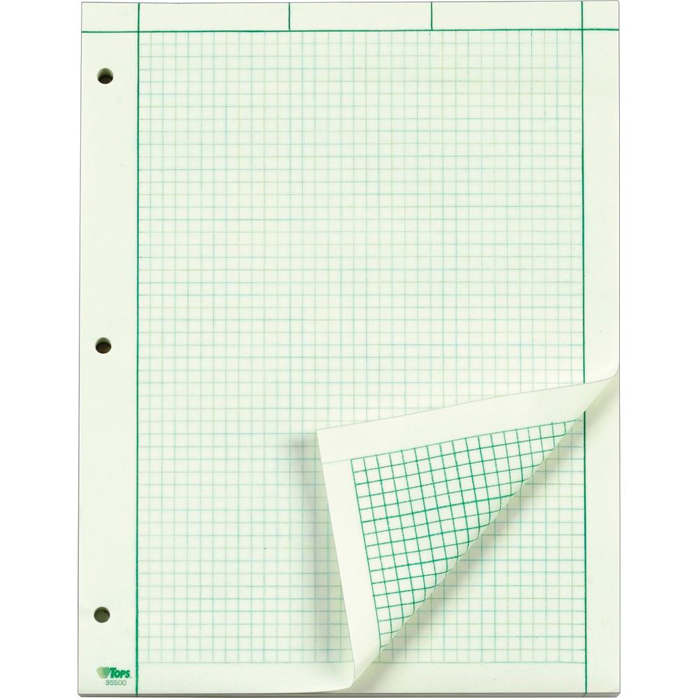 TOPS Engineering Computation Pad - 100 Sheets - Stapled/Glued - Back Ruling Surface - Ruled Margin - 15 lb Basis Weight - Letter - 8 1/2" x 11" Sheet Size - Green Paper - Punched - No - 1 Pad. Picture 1