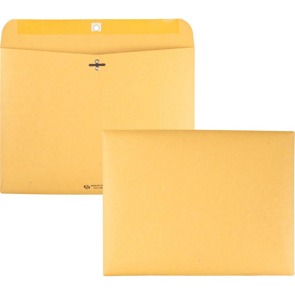 Quality Park 9 x 12 Clasp Envelopes with Deeply Gummed Flaps - Clasp - #90 - 9" Width x 12" Length - 28 lb - Clasp - Kraft - Kraft - 100 / Box. Picture 1