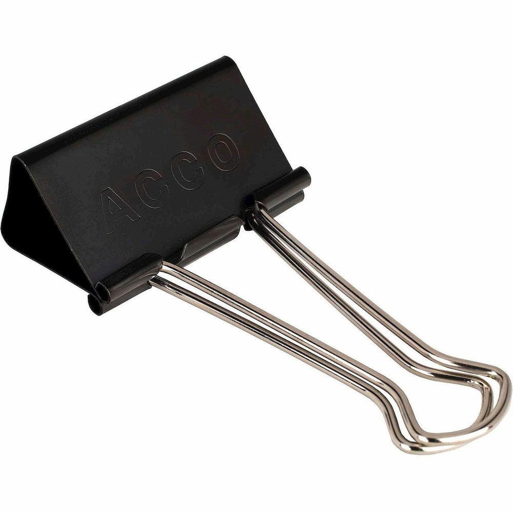 ACCO Large Foldback Binder Clips - Large - 2" Width - 1.06" Size Capacity - Reusable - Black - Plastic - 12 / Box. Picture 1