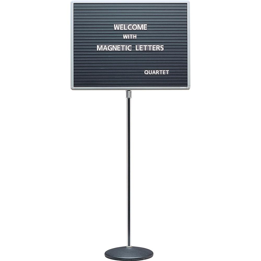 Quartet Single-Pedestal Letter Board - 16" Height x 20" Width - Solid Black Surface - Magnetic, Adjustable Pedestal, Sturdy - Gray Aluminum Frame - 1 Each. Picture 1