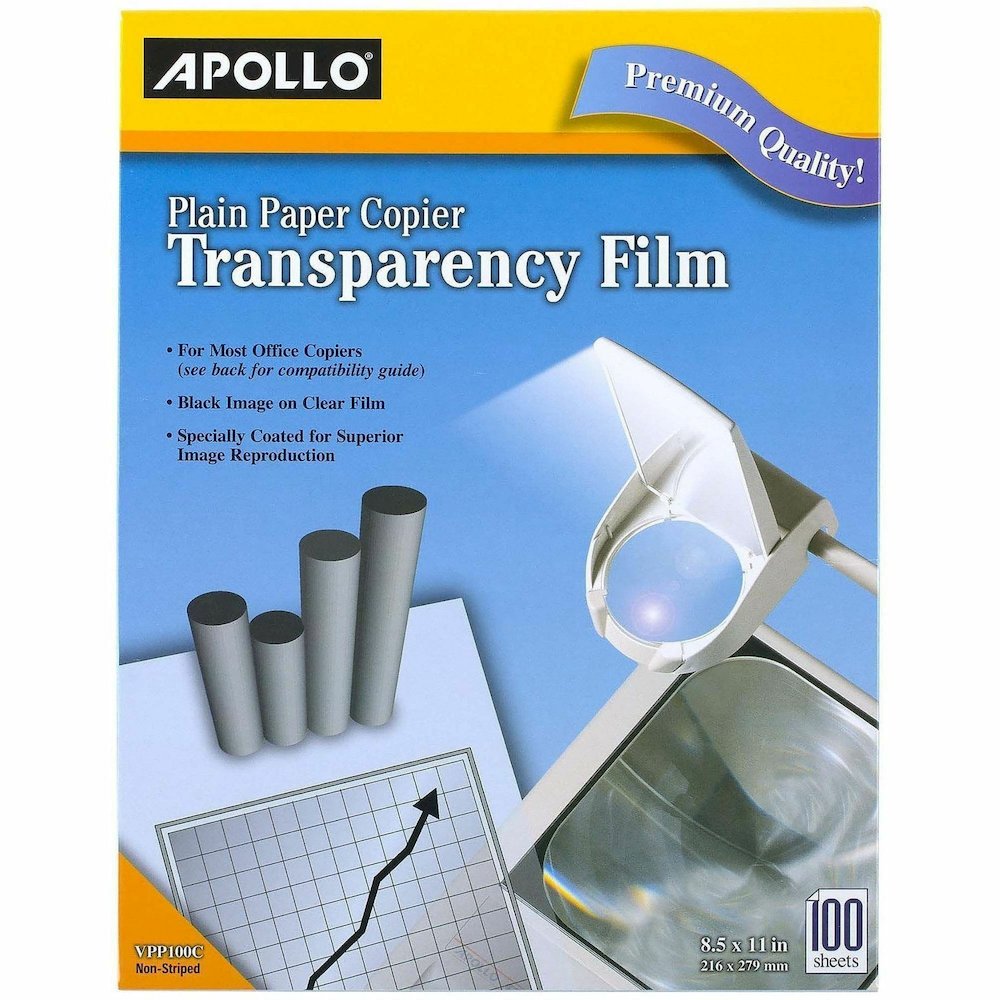 Apollo Plain Paper Copier Transparency Film - 8 1/2" x 11" - Black, White - 1 Box. Picture 1