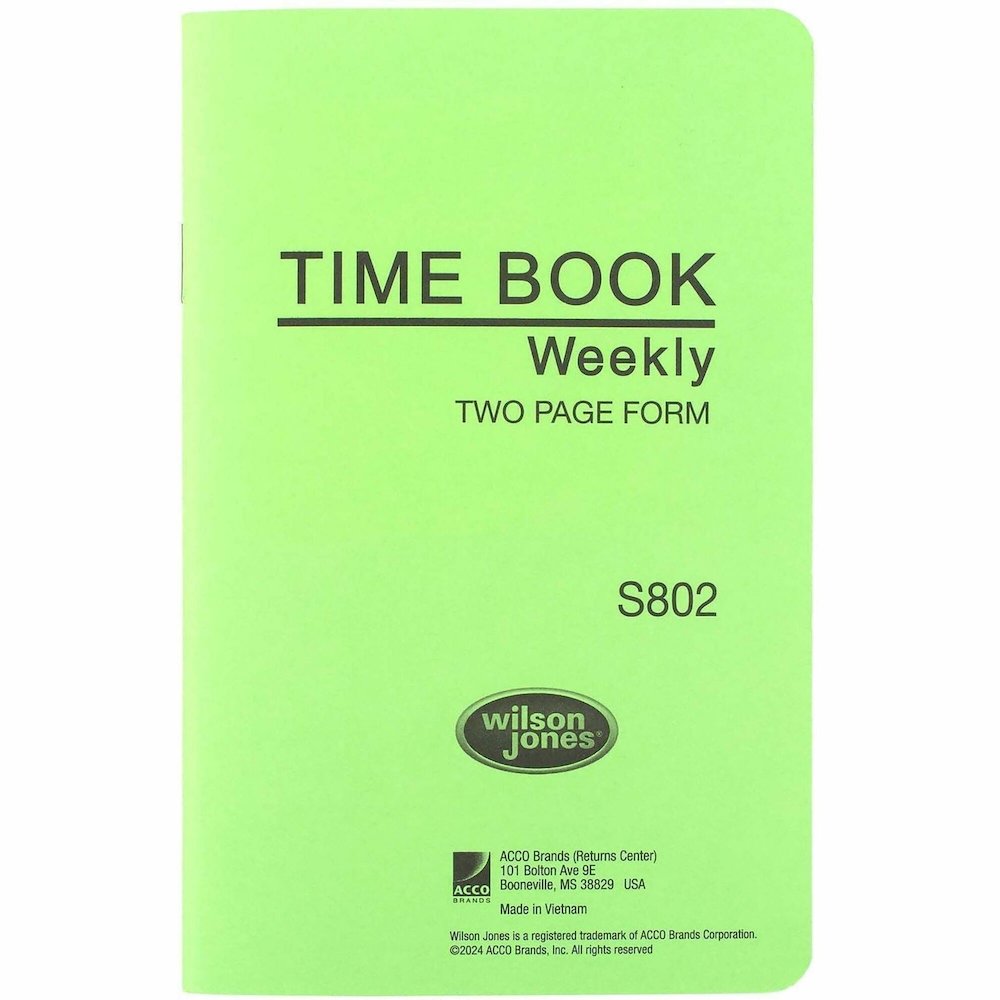 Wilson Jones Foreman's Time Book - Cloth Bound - 4.13" x 6.75" Sheet Size - White Sheet(s) - Green Cover - 1 Each. Picture 1