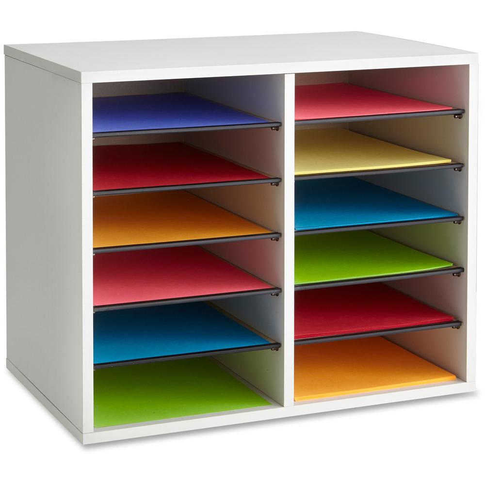 Safco Adjustable 12-Slot Wood Literature Organizer - 12 Compartment(s) - 16.1" Height x 19.6" Width x 11.9" DepthDesktop - Adjustable, Removable - Laminate - Gray - Wood, Hardboard, Fiberboard - 1 Eac. Picture 1