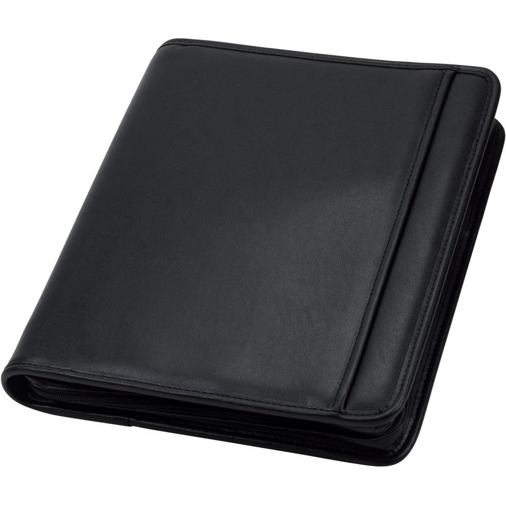Samsill Letter Pad Folio - 8 1/2" x 11" - 3 Fastener(s) - 1" Fastener Capacity for Folder - 2 Exterior, Internal Pocket(s) - Vinyl, Metal - Black - 1 Each. Picture 1