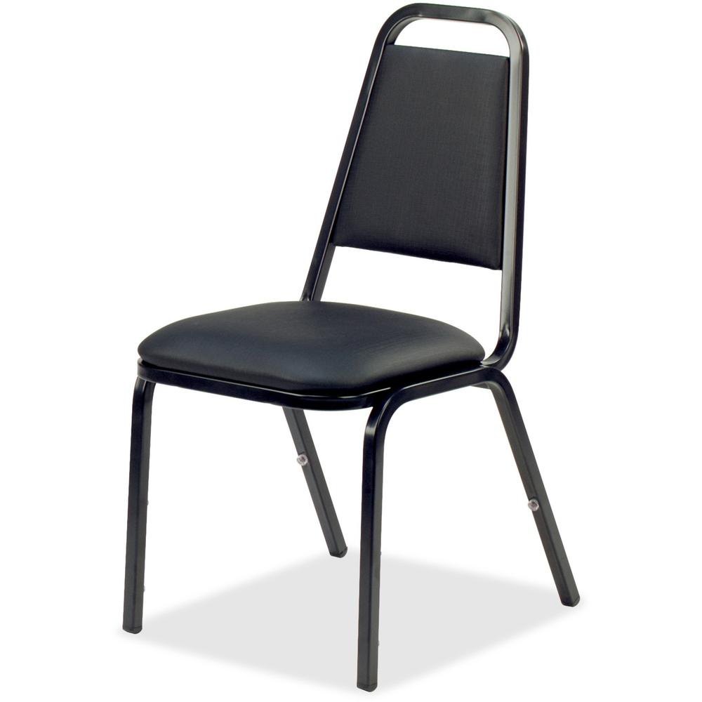 Lorell Upholstered Stacking Chairs - Black Seat Color - Vinyl Seat Material - Black Frame Color - Steel Frame Material - Charcoal Black - Vinyl, Steel - 4 / Carton. Picture 1