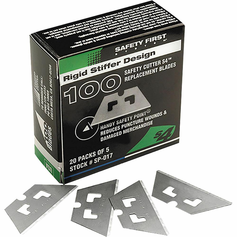 PHC Pacific S4/S3 Safety Cutter Replacement Blades - Straight Style - Steel - Silver - 100 / Box. Picture 1