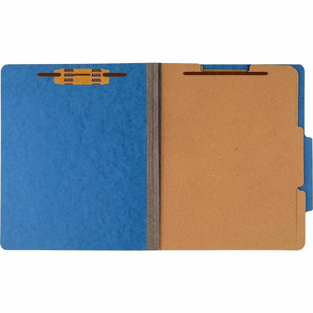 ACCO Letter Classification Folder - 3" Folder Capacity - 8 1/2" x 11" - 6 Fastener - 1" Fastener Capacity - 2 Divider - 6 pt. - Pressboard, Tyvek - Sky Blue - 10 / Box. Picture 1