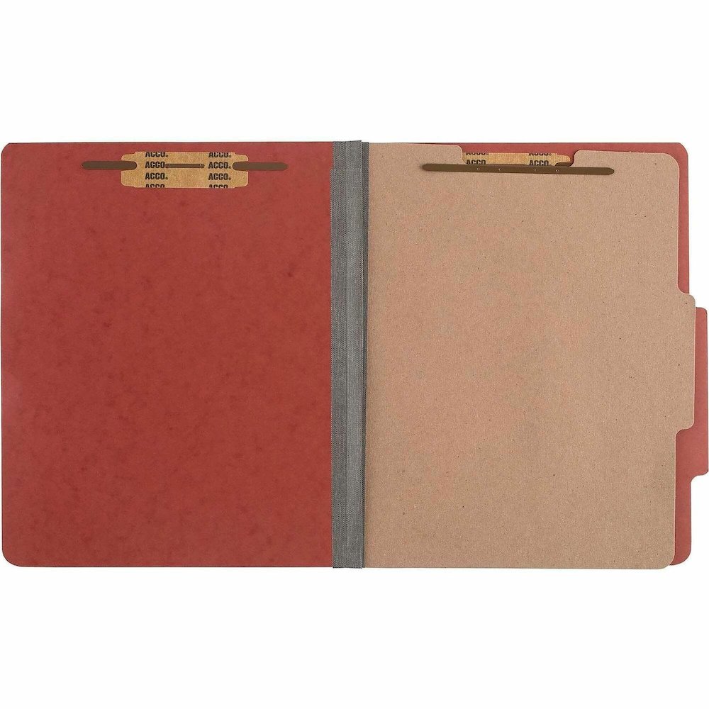 ACCO Letter Classification Folder - 2" Folder Capacity - 8 1/2" x 11" - 4 Fastener - Folder - 1 Divider - 4 pt. - Pressboard, Tyvek - Earth Red - 10 / Box. Picture 1