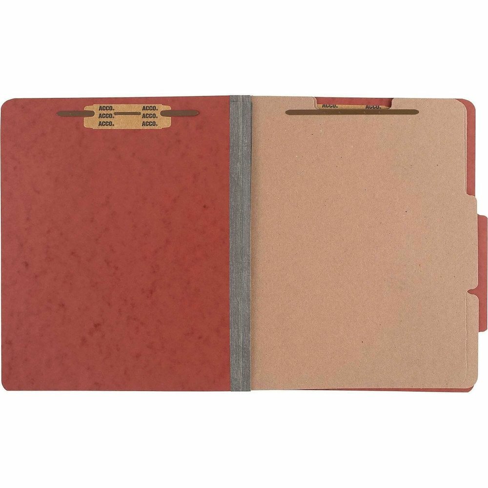 ACCO Letter Classification Folder - 3" Folder Capacity - 8 1/2" x 11" - 6 Fastener - 1" for Folder - 2 Divider - 6 pt. - Pressboard, Tyvek - Earth Red - 10 / Box. Picture 1