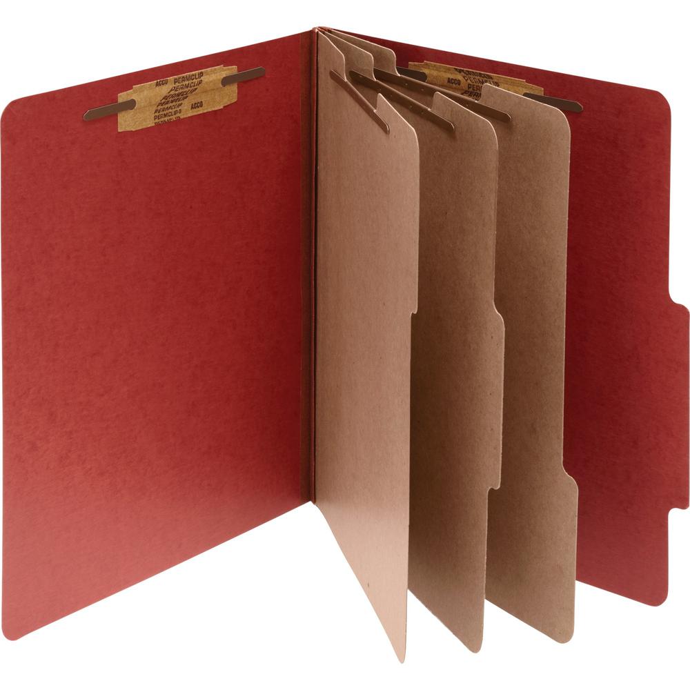 ACCO Letter Classification Folder - 4" Folder Capacity - 8 1/2" x 11" - 8 Fastener(s) - 1" Fastener Capacity for Folder - 3 Divider(s) - Pressboard, Tyvek - Earth Red - 10 / Box. Picture 1