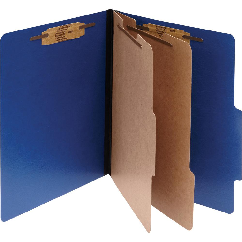 ACCO ColorLife Letter Classification Folder - 3" Folder Capacity - 8 1/2" x 11" - 6 Fastener(s) - 2 Divider(s) - Presstex, Tyvek, Acrylic - Dark Blue - 10 / Box. Picture 1