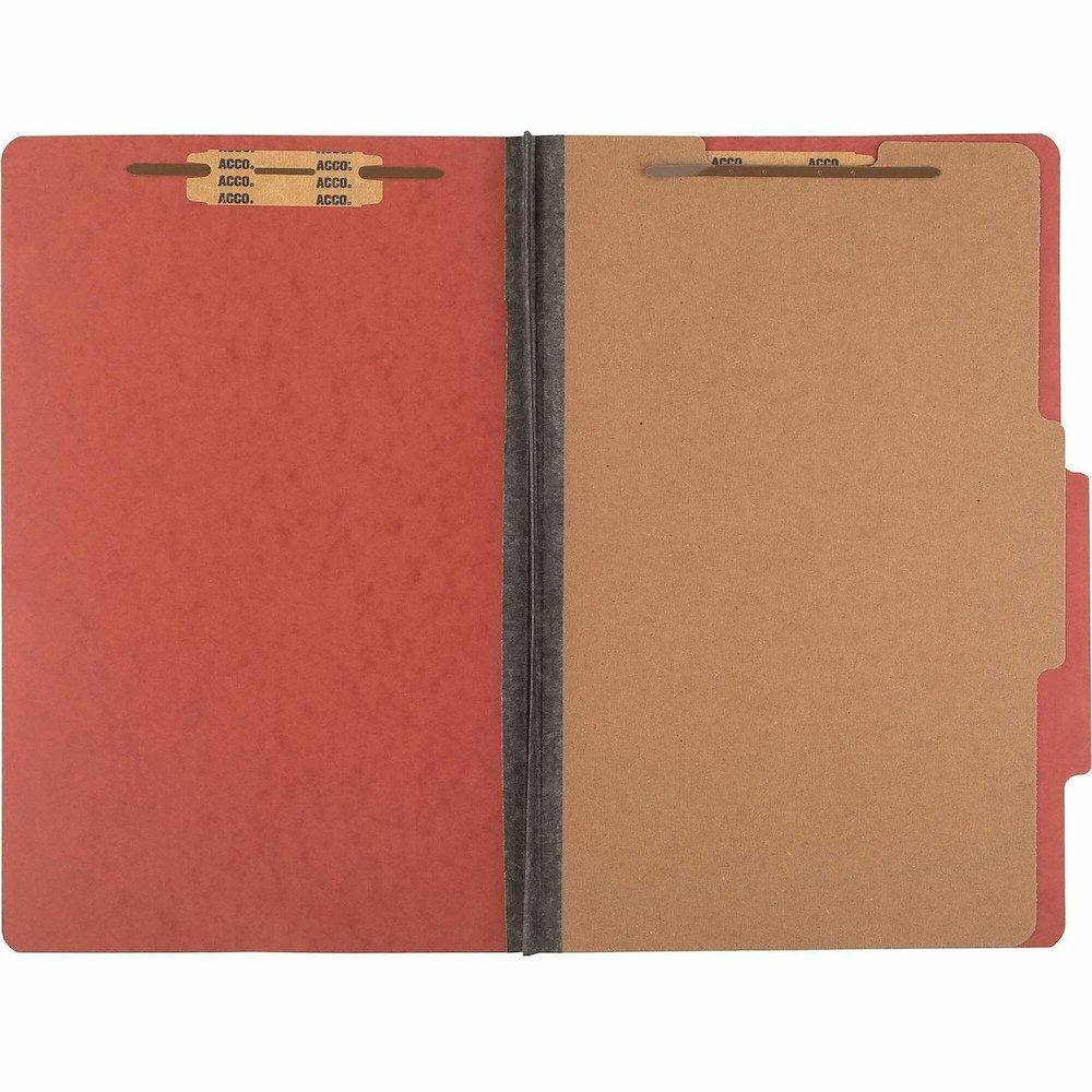 ACCO Legal Classification Folder - 2" Folder Capacity - 8 1/2" x 14" - 4 Fastener - 1" for Folder - 1 Divider - 4 pt. - Pressboard, Tyvek - Earth Red - 10 / Box. Picture 1