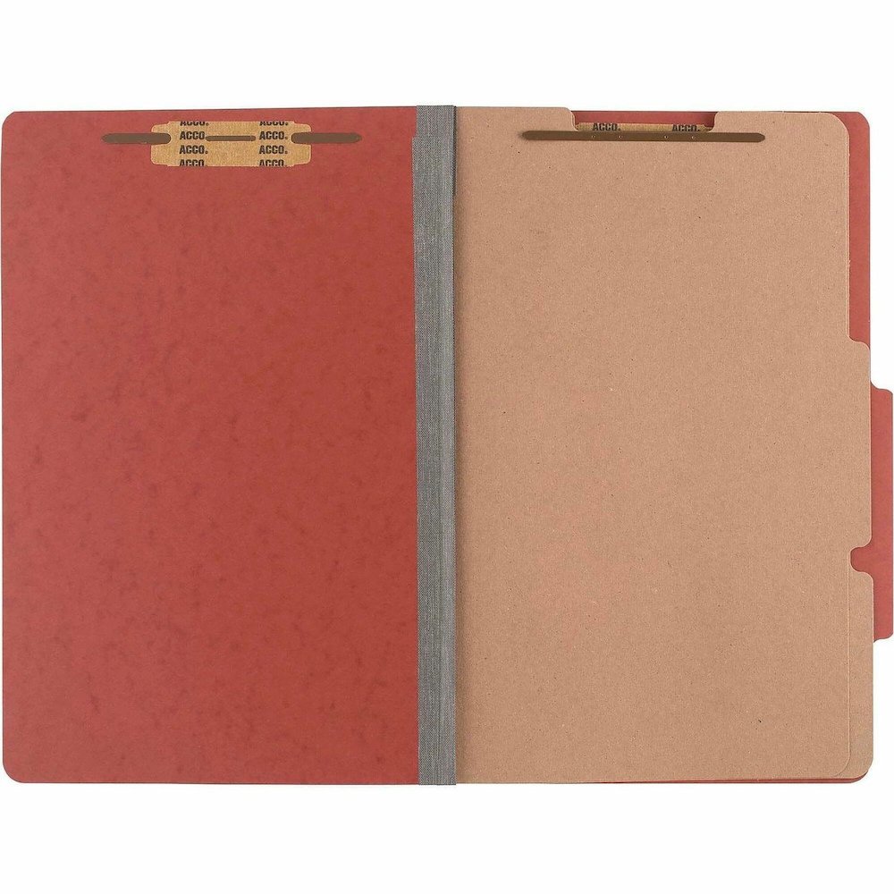 ACCO Legal Classification Folder - 3" Folder Capacity - 8 1/2" x 14" - 6 Fastener - 1" for Folder - 2 Divider - 6 pt. - Pressboard, Tyvek - Earth Red - 10 / Box. Picture 1