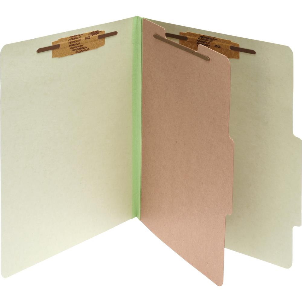 ACCO Legal Classification Folder - 2" Folder Capacity - 8 1/2" x 14" - 4 Fastener - 1" for Folder - 1 Divider - 4 pt. - Pressboard, Tyvek - Leaf Green - 10 / Box. Picture 1