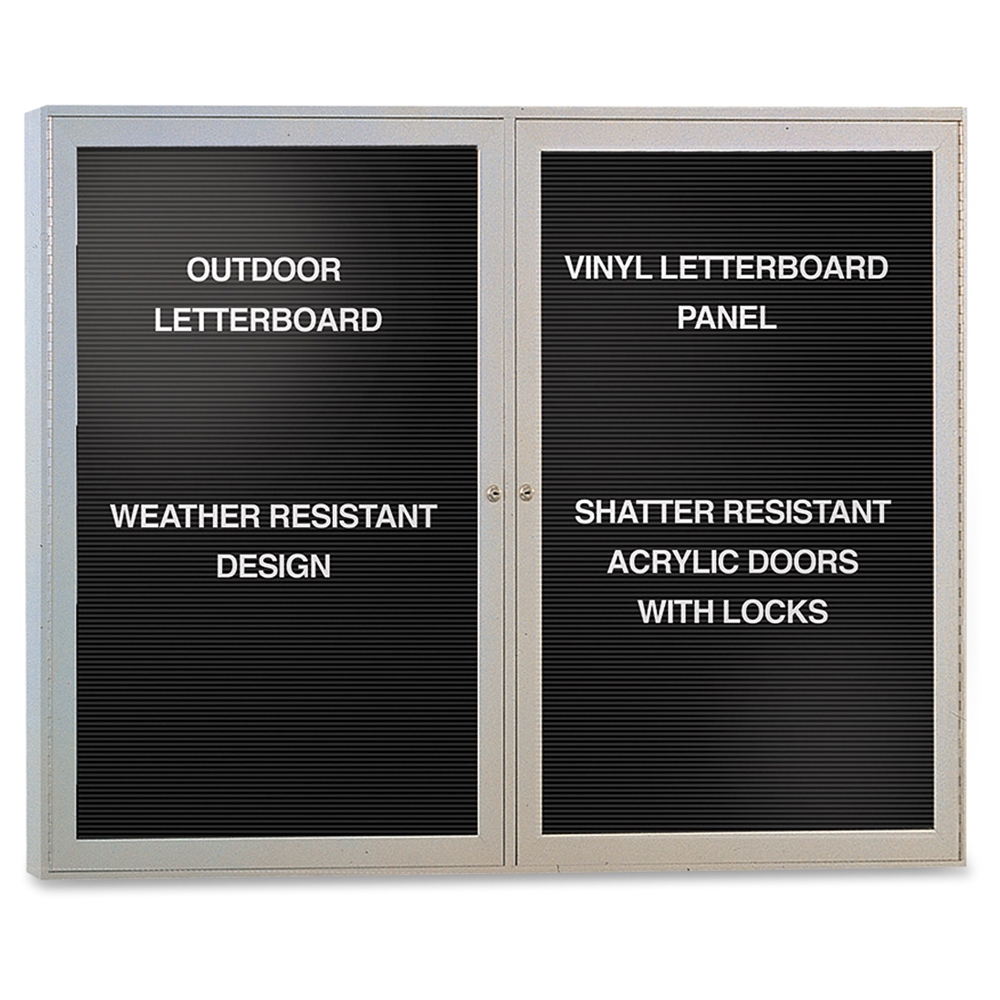 Ghent Outdoor Letterboards - 36" Height x 48" Width - Weather Resistant, Shatter Resistant, Lock, Water Resistant, Mounting System - Satin Aluminum Frame - 1 Each. Picture 1