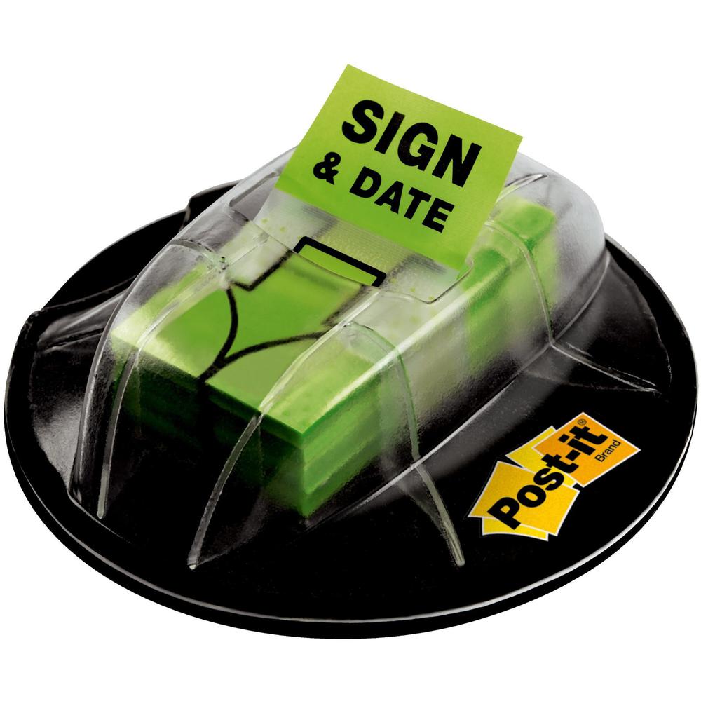 Post-it&reg; Message Flags - 200 x Bright Green - 1" x 1 3/4" - Arrow, Rectangle - Unruled - "Sign & Date" - Green - Removable, Self-adhesive - 200 / Pack. Picture 1