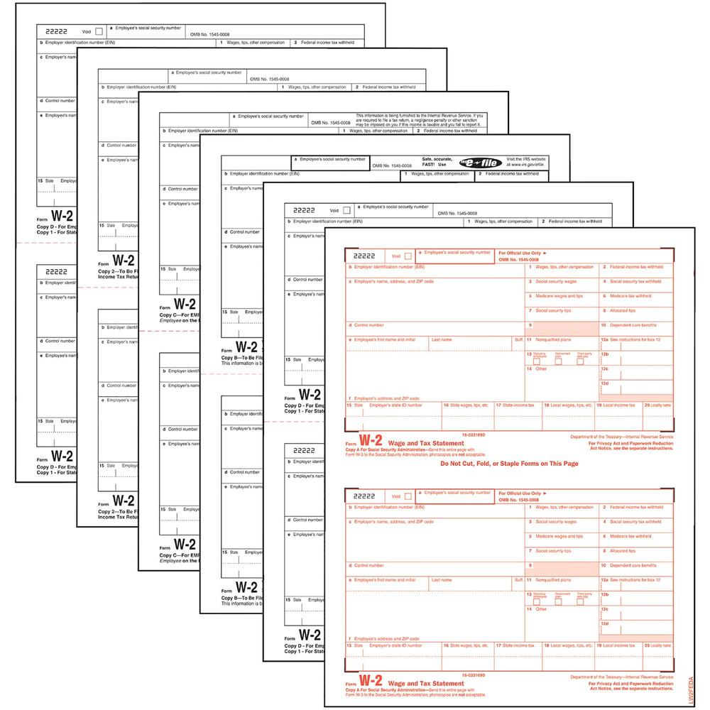 TOPS Laser W-2 Forms Kits - 6 Part - 5.50" x 8.50" Sheet Size - White Sheet(s) - 50 / Pack. Picture 1
