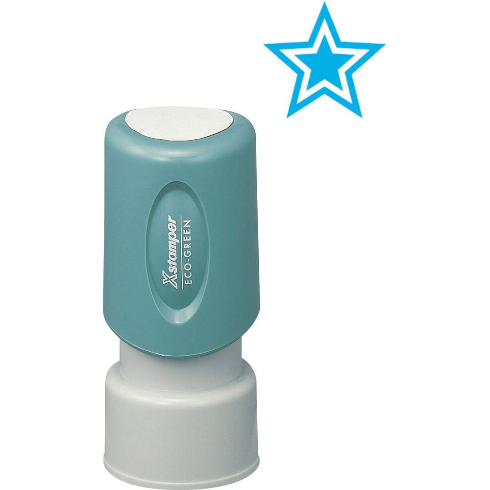 Xstamper Outlined Star Pre-inked Stamp - Design Stamp - "STAR" - 0.63" Impression Diameter - 100000 Impression(s) - Light Blue - Recycled - 1 Each. Picture 1