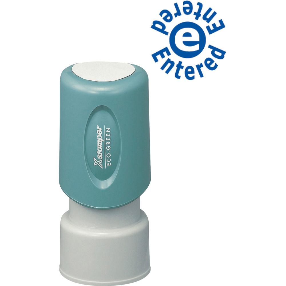 Xstamper Entered e Entered Pre-inked Stamp - Message Stamp - "ENTERED" - 0.63" Impression Diameter - 100000 Impression(s) - Blue - Recycled - 1 Each. Picture 1
