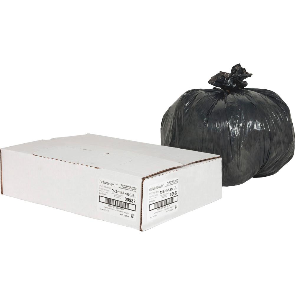 Nature Saver Black Low-density Recycled Can Liners - Small Size - 10 gal Capacity - 23" Length x 24" Width x 0.85 mil (22 Micron) Thickness - Low Density - Black - Plastic - Cleaning Supplies - Recycl. Picture 1