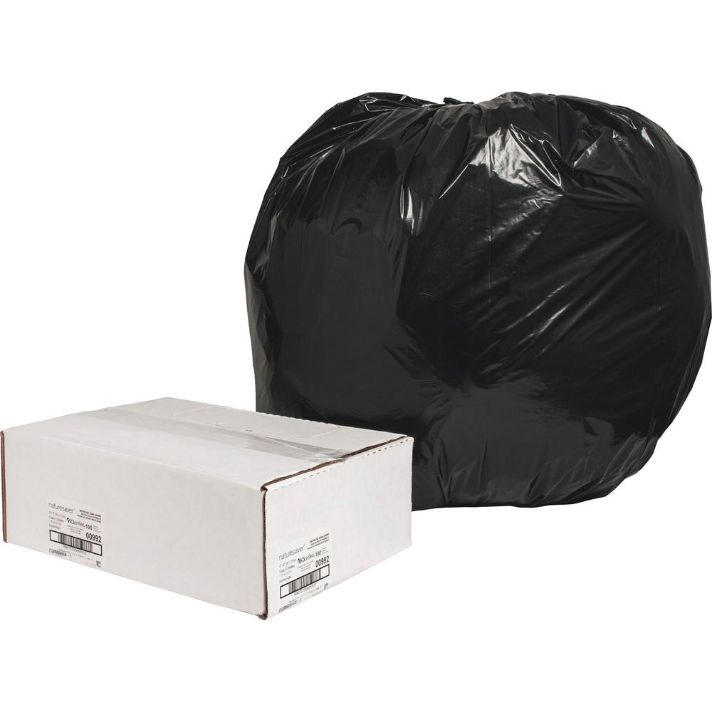Nature Saver Black Low-density Recycled Can Liners - Extra Large Size - 56 gal Capacity - 48" Length x 43" Width x 1.25 mil (32 Micron) Thickness - Low Density - Black - Plastic - Cleaning Supplies - . Picture 1