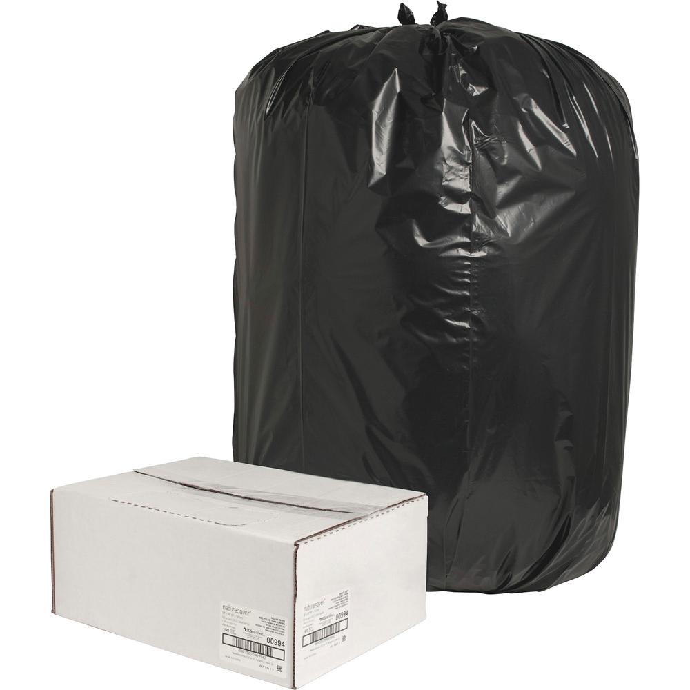 Nature Saver Black Low-density Recycled Can Liners - Extra Large Size - 60 gal Capacity - 58" Length x 38" Width x 1.65 mil (42 Micron) Thickness - Low Density - Black - Plastic - Cleaning Supplies - . Picture 1