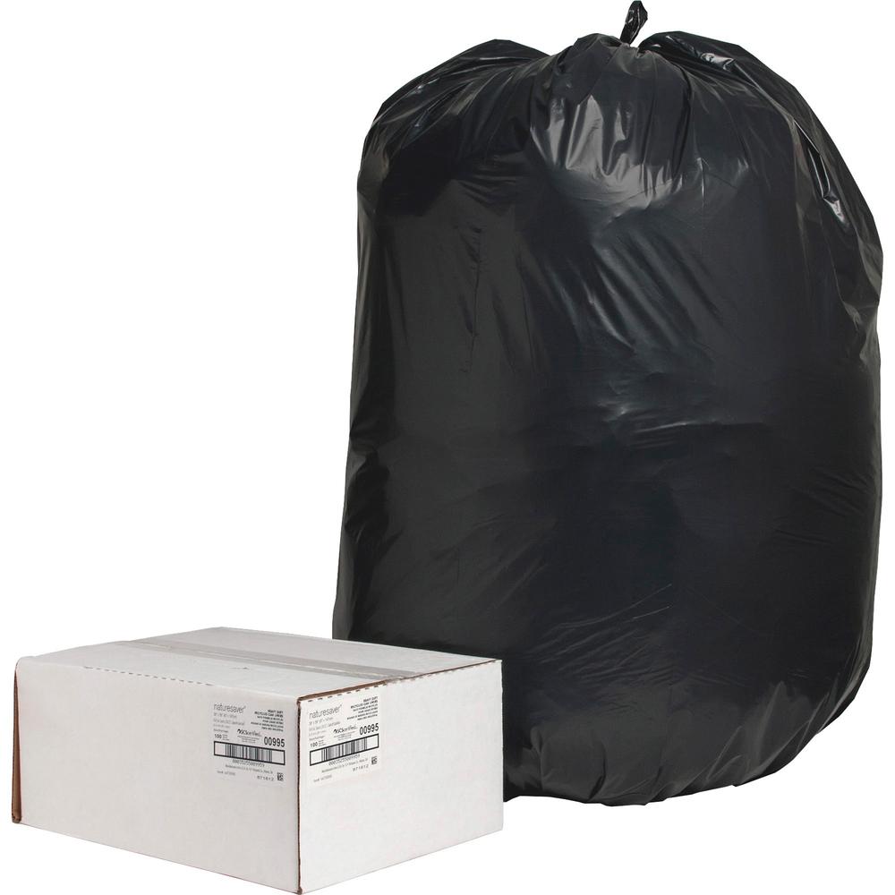 Nature Saver Black Low-density Recycled Can Liners - Extra Large Size - 60 gal Capacity - 58" Length x 38" Width x 2 mil (51 Micron) Thickness - Low Density - Black - Plastic - Cleaning Supplies - Rec. Picture 1