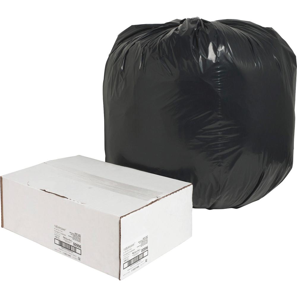 Nature Saver Black Low-density Recycled Can Liners - Large Size - 45 gal Capacity - 46" Length x 40" Width x 1.65 mil (42 Micron) Thickness - Low Density - Black - Plastic - Cleaning Supplies - Recycl. Picture 1