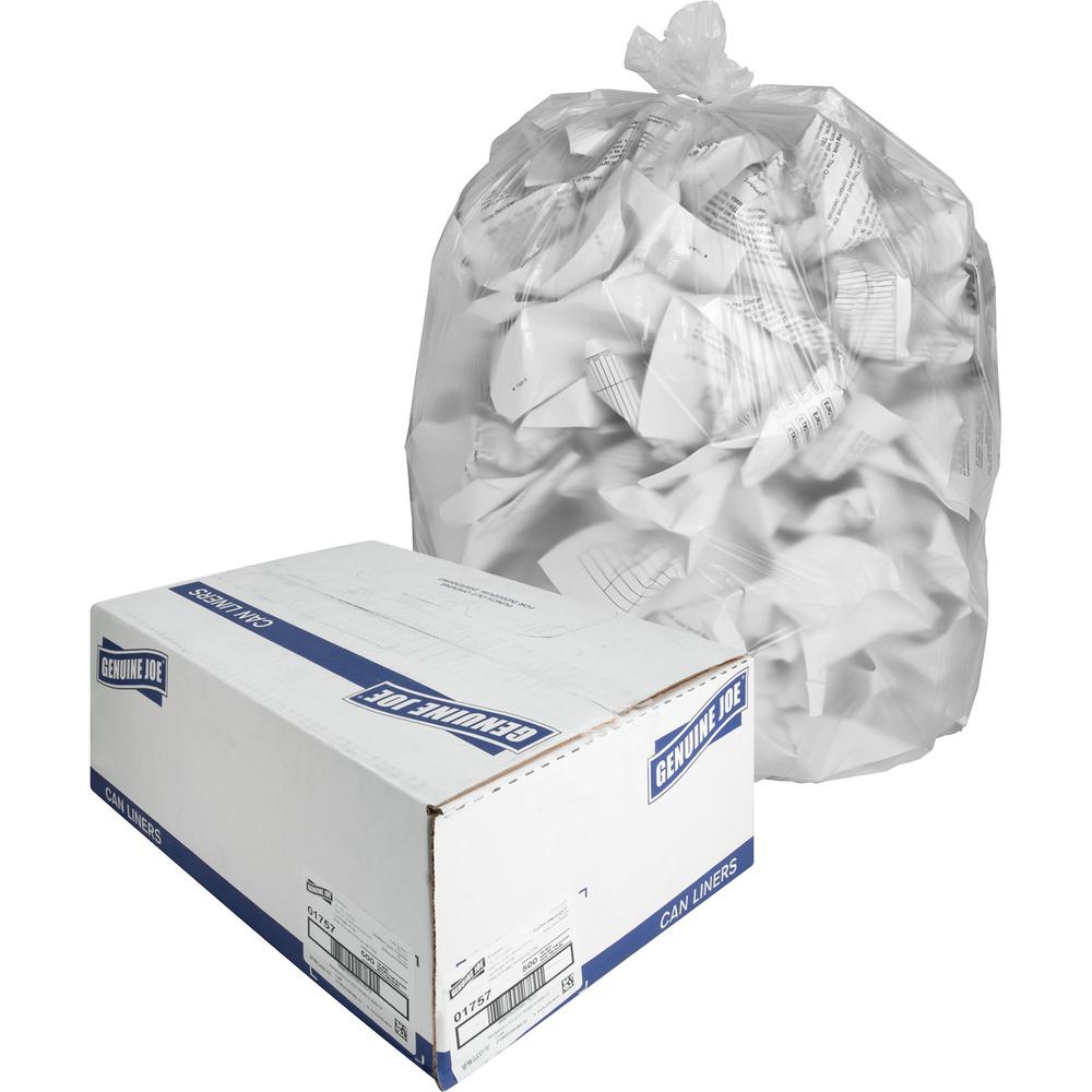 Genuine Joe High-Density Can Liners - Medium Size - 33 gal Capacity - 40" Length x 33" Width x 0.43 mil (11 Micron) Thickness - High Density - Clear - Resin - Office Waste, Industrial Trash - 25/Roll . Picture 1