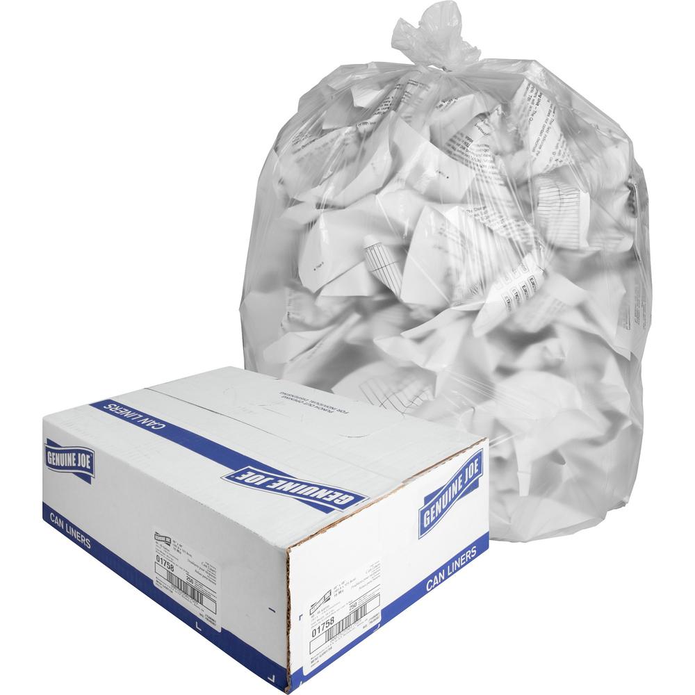 Genuine Joe High-density Can Liners - Large Size - 45 gal Capacity - 48" Length x 40" Width x 0.63 mil (16 Micron) Thickness - High Density - Clear - Resin - Office Waste, Industrial Trash - No - 25/R. Picture 1