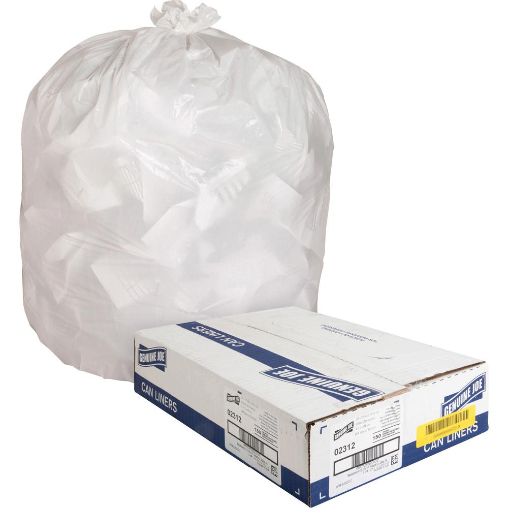 Genuine Joe Heavy-Duty Tall Kitchen Trash Bags - Small Size - 13 gal Capacity - 24" Width x 31" Length - 0.85 mil (22 Micron) Thickness - Low Density - White - 150/Carton - Kitchen - Recycled. Picture 1