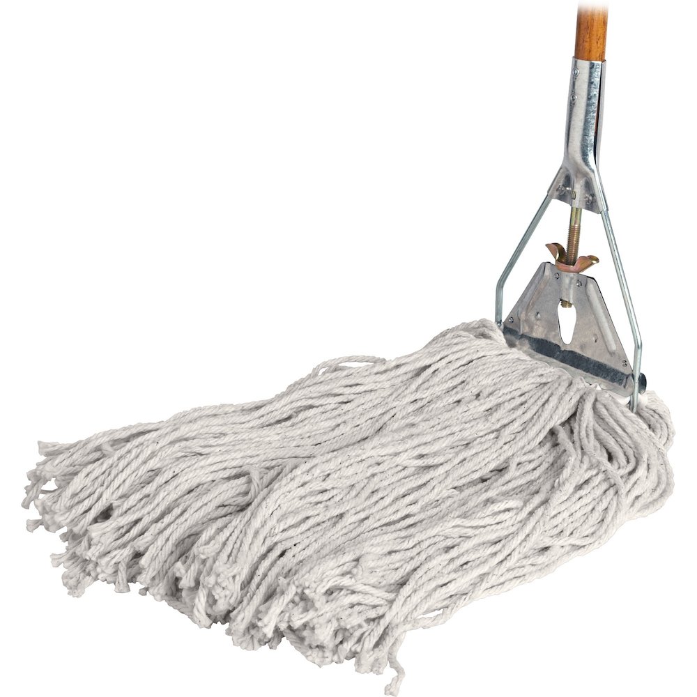 Genuine Joe Wood Handle Complete Wet Mop - 60" Width x 0.94" Height Cotton Head - Wood Handle - Lightweight, Rust Resistant, Absorbent, 4-ply, Refillable - 1 Each. Picture 1