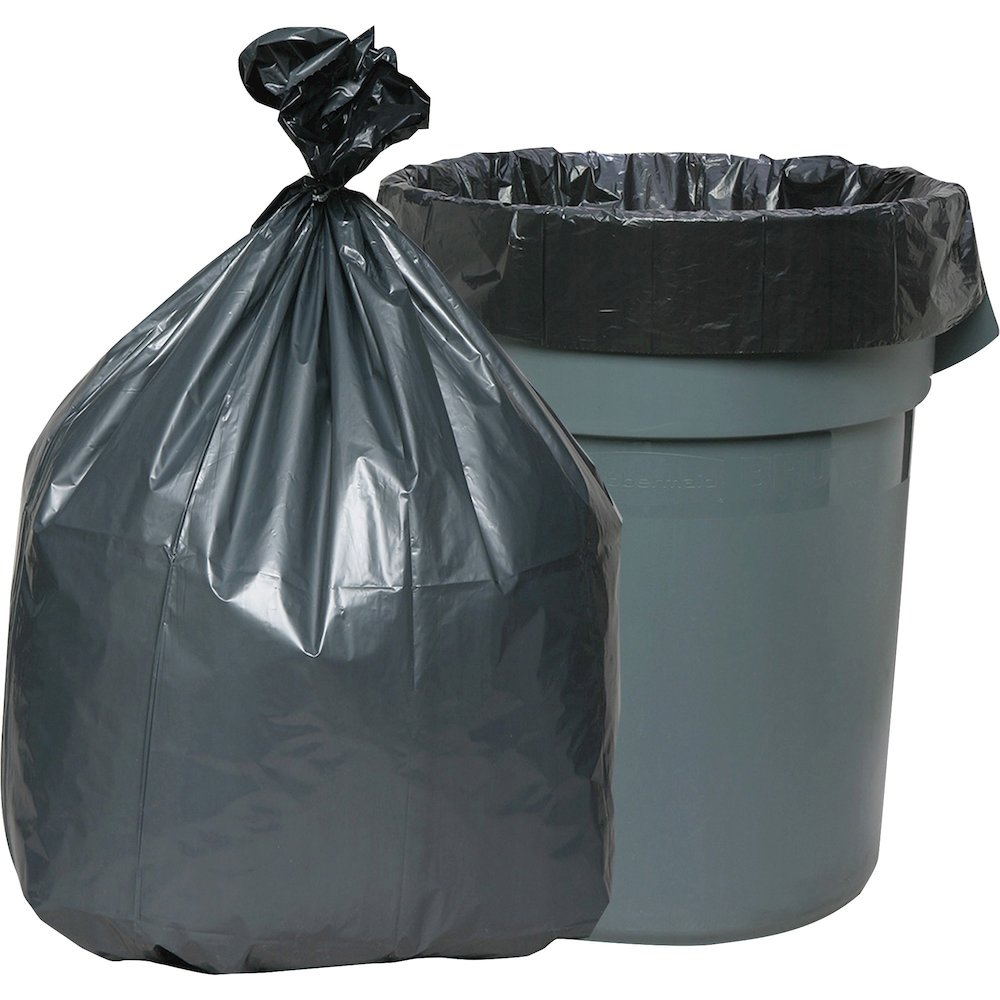 Genuine Joe Maximum Strength Trash Can Liner - Large Size - 45 gal Capacity - 46" Length x 39" Width x 1.55 mil (39 Micron) Thickness - Low Density - Black - Recycled - 50 / Carton. Picture 1