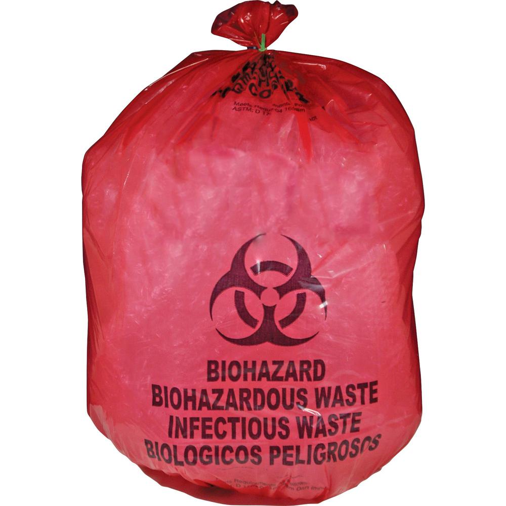 Medegen MHMS Red Biohazard Infectious Waste Bags - 25 gal Capacity - 41" Length x 31" Width x 1.10 mil (28 Micron) Thickness - Red - Office Waste - 50 / Box. Picture 1