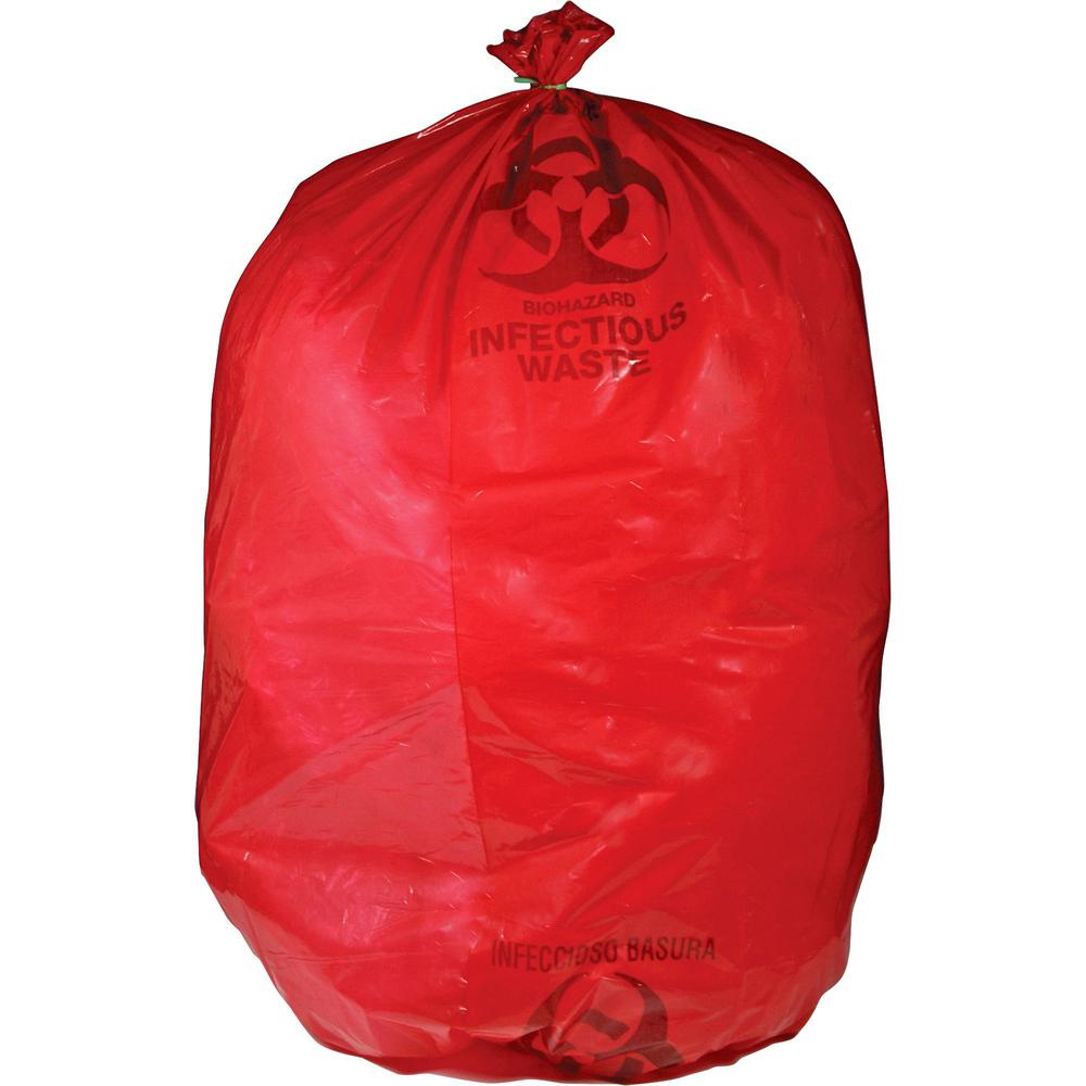 Medegen MHMS Red Biohazard Infectious Waste Bags - 33 gal Capacity - 43" Length x 31" Width x 1.50 mil (38 Micron) Thickness - Red - Office Waste - 50 / Box. Picture 1