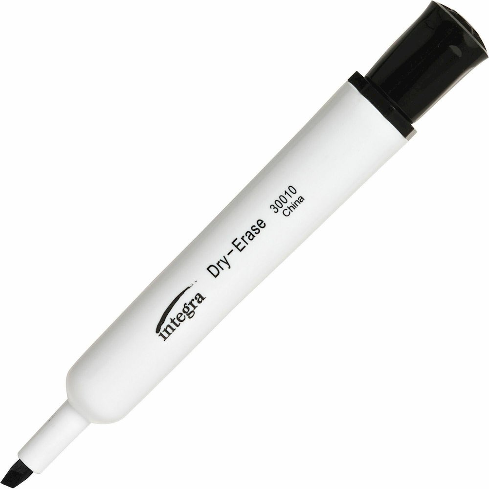 Integra Chisel Point Dry-erase Markers - Black Ink - Fiber Tip - Writing - 1 Dozen. Picture 1