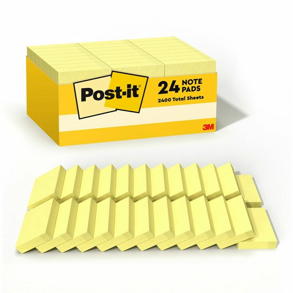 Post-it&reg; Notes Value Pack - 2160 - 1 1/2" Flag/Note Width x 2" Flag/Note Length - Rectangle - 90 Sheets per Pad - Unruled - Yellow - Paper - 24 / Pack. Picture 1