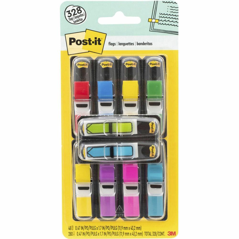 Post-it&reg; Flag Value Pack - 328 - 1/2" - Rectangle, Arrow - Unruled - Red, Blue, Yellow, Green, Purple, Pink, Blue, Red, Yellow - Removable, Self-adhesive - 280 / Pack. Picture 1