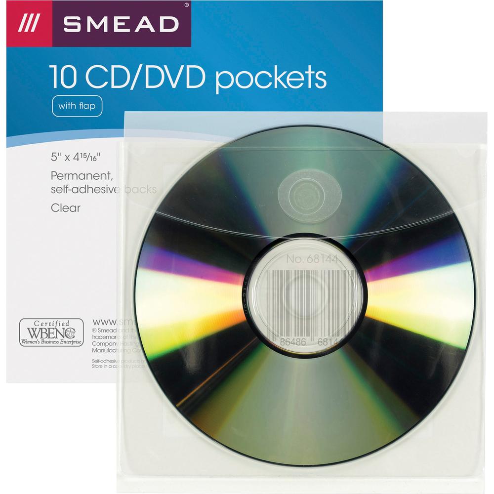 Smead Self-Adhesive CD/DVD Pockets - 4.9" Height x 5" Width - Clear - Poly - 10 / Pack. Picture 1