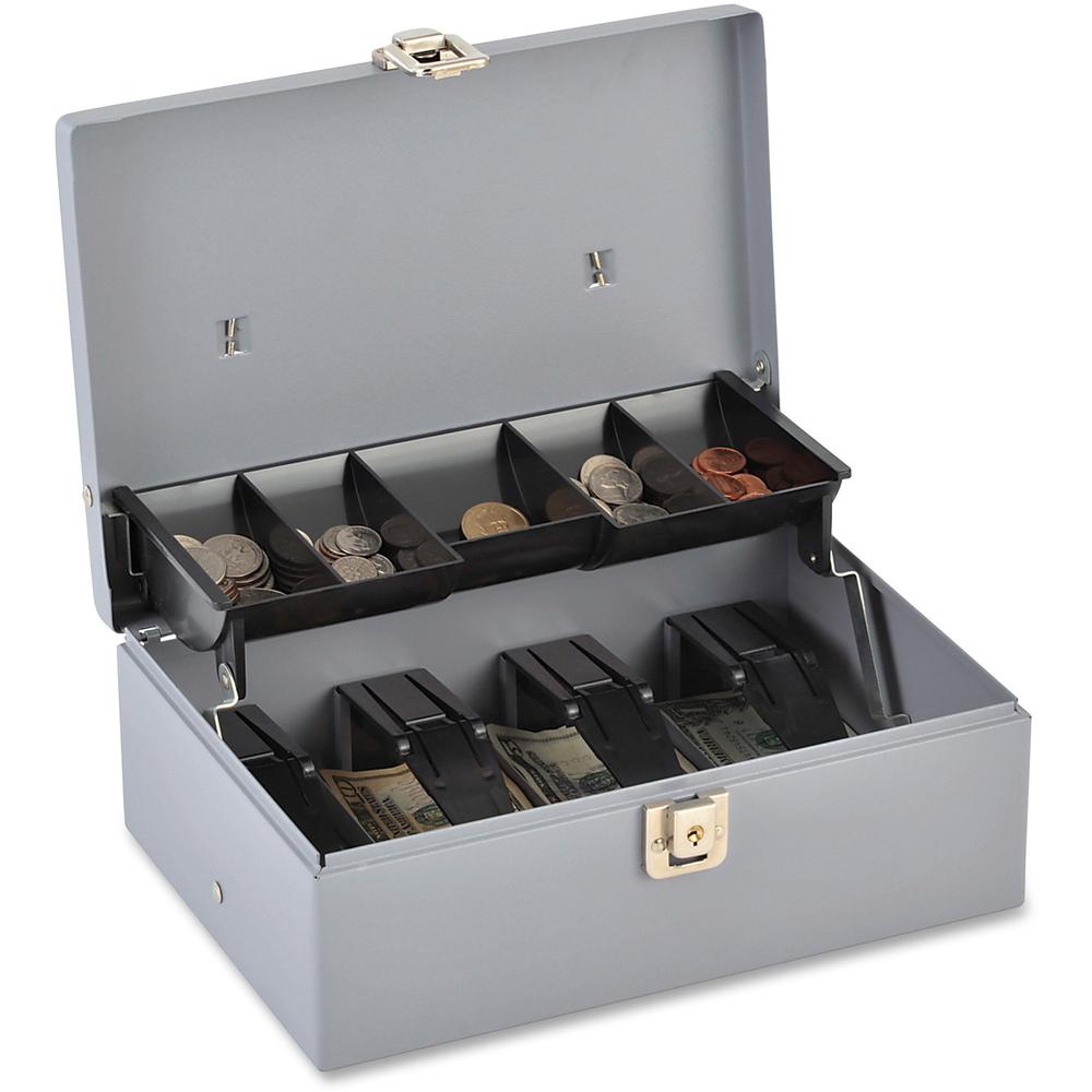 Sparco Controller Cash Box - 5 Coin - Gray - 3.4" Height x 11.4" Width x 7.5" Depth. Picture 1