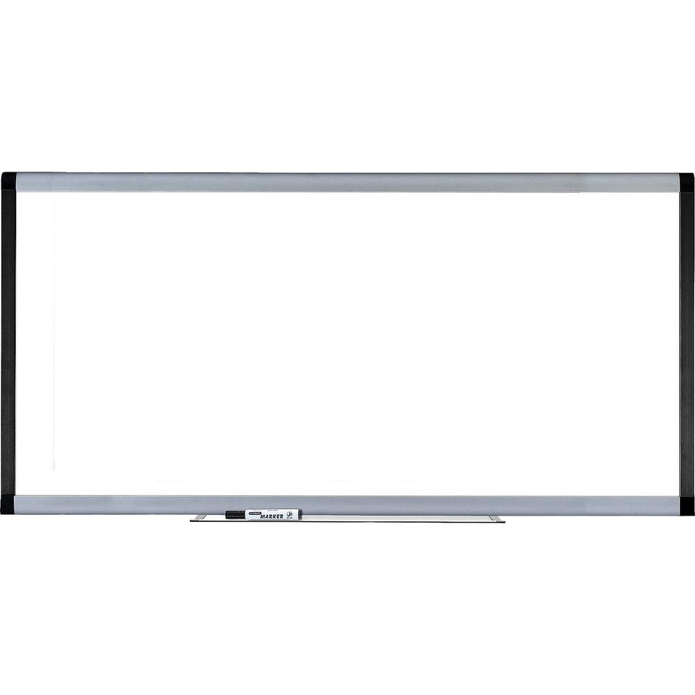 Lorell Signature Series Magnetic Dry-erase Markerboard - 96" (8 ft) Width x 48" (4 ft) Height - Coated Steel Surface - Silver, Ebony Frame - Magnetic - 1 Each. Picture 1