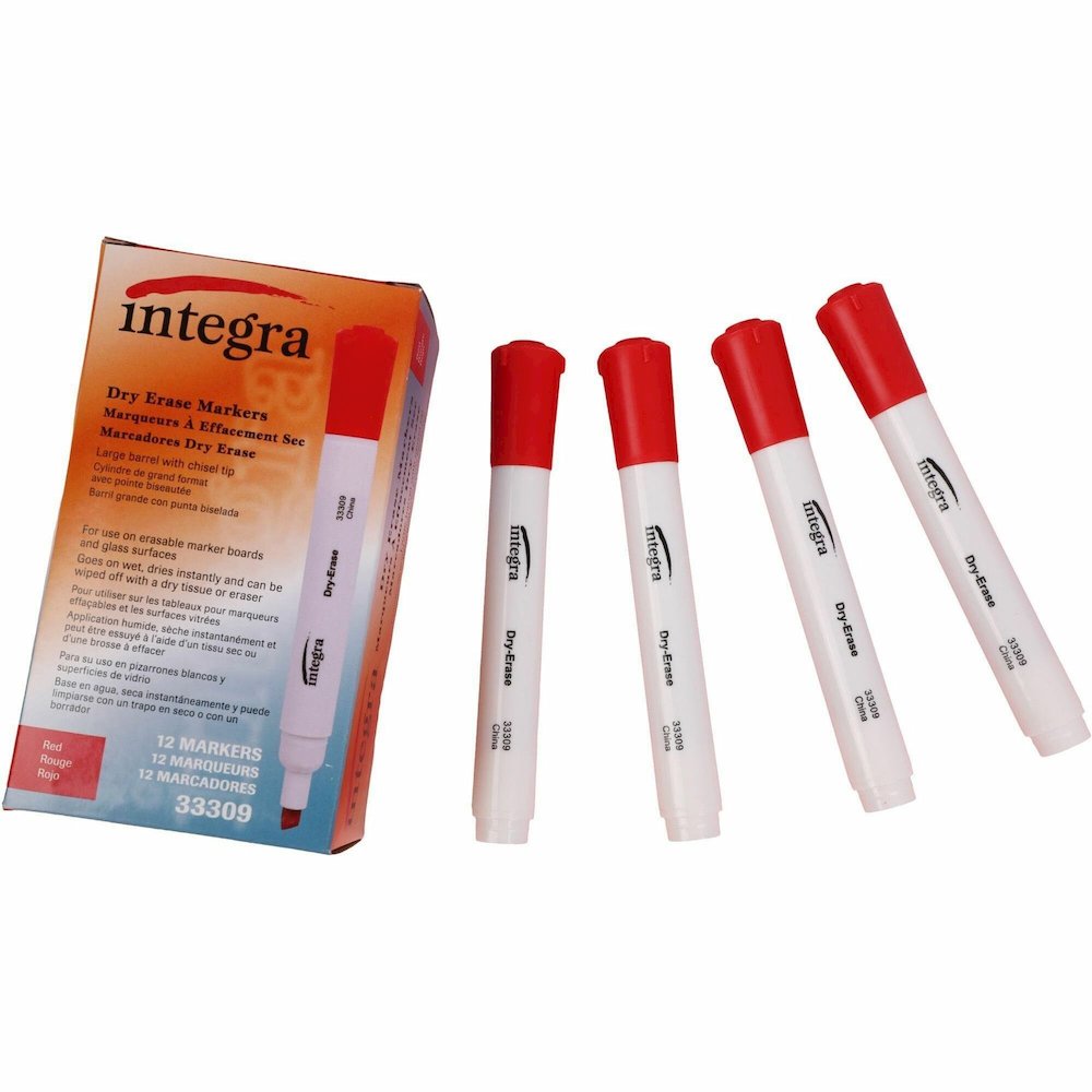 Integra Chisel Point Dry-erase Markers - Red Ink - 1 Dozen. Picture 1