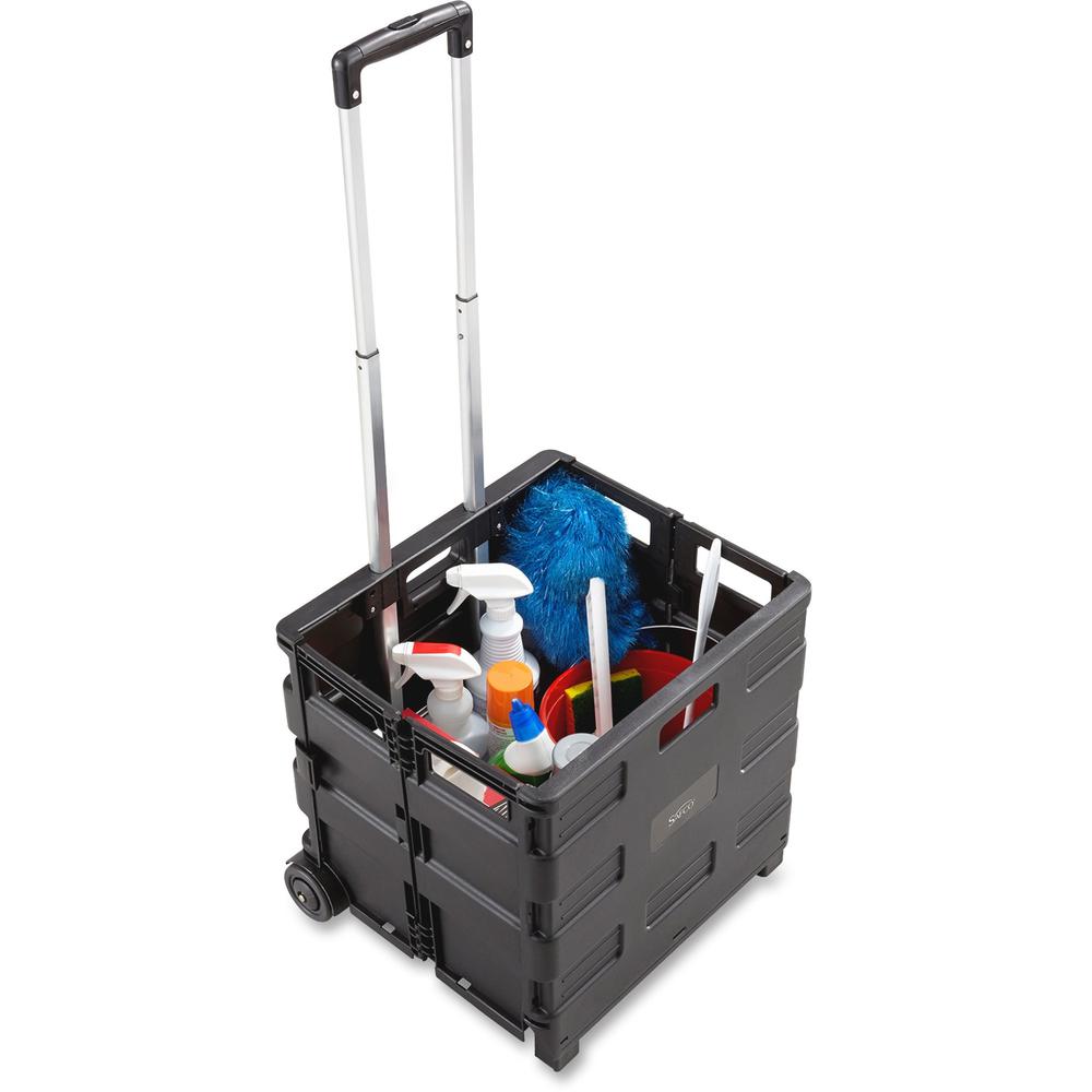 Safco Stow Away Folding Caddy - Telescopic Handle - 50 lb Load Capacity - 2 Casters - 16.50" Width x 14.50" Depth x 39" Height - Black, Silver - 1 Each. Picture 1