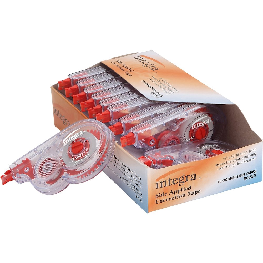 Integra Side-Apply Correction Tape - 0.20" Tape Width x 32.80 ft Tape Length - Smoke Dispenser - Tear Resistant - Smoke - 10 / Pack. Picture 1