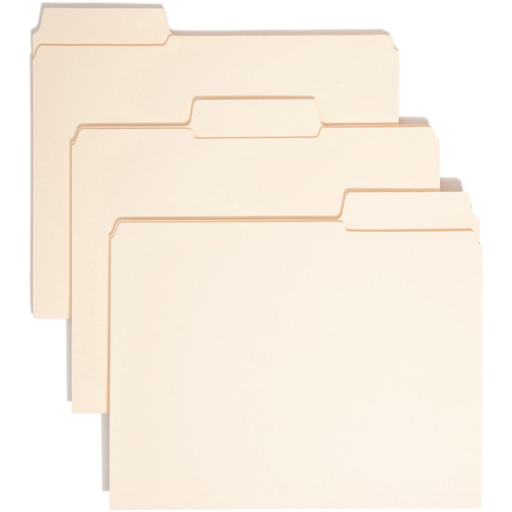 Smead SuperTab 1/3 Tab Cut Letter Recycled Top Tab File Folder - 8 1/2" x 11" - 3/4" Expansion - Top Tab Location - Assorted Position Tab Position - Manila - 10% Recycled - 100 / Box. Picture 1