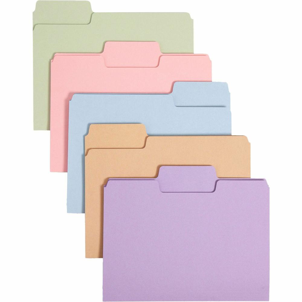 Smead SuperTab 1/3 Tab Cut Letter Recycled Top Tab File Folder - 8 1/2" x 11" - 3/4" Expansion - Top Tab Location - Assorted Position Tab Position - Assorted - 10% Recycled - 100 / Box. Picture 1