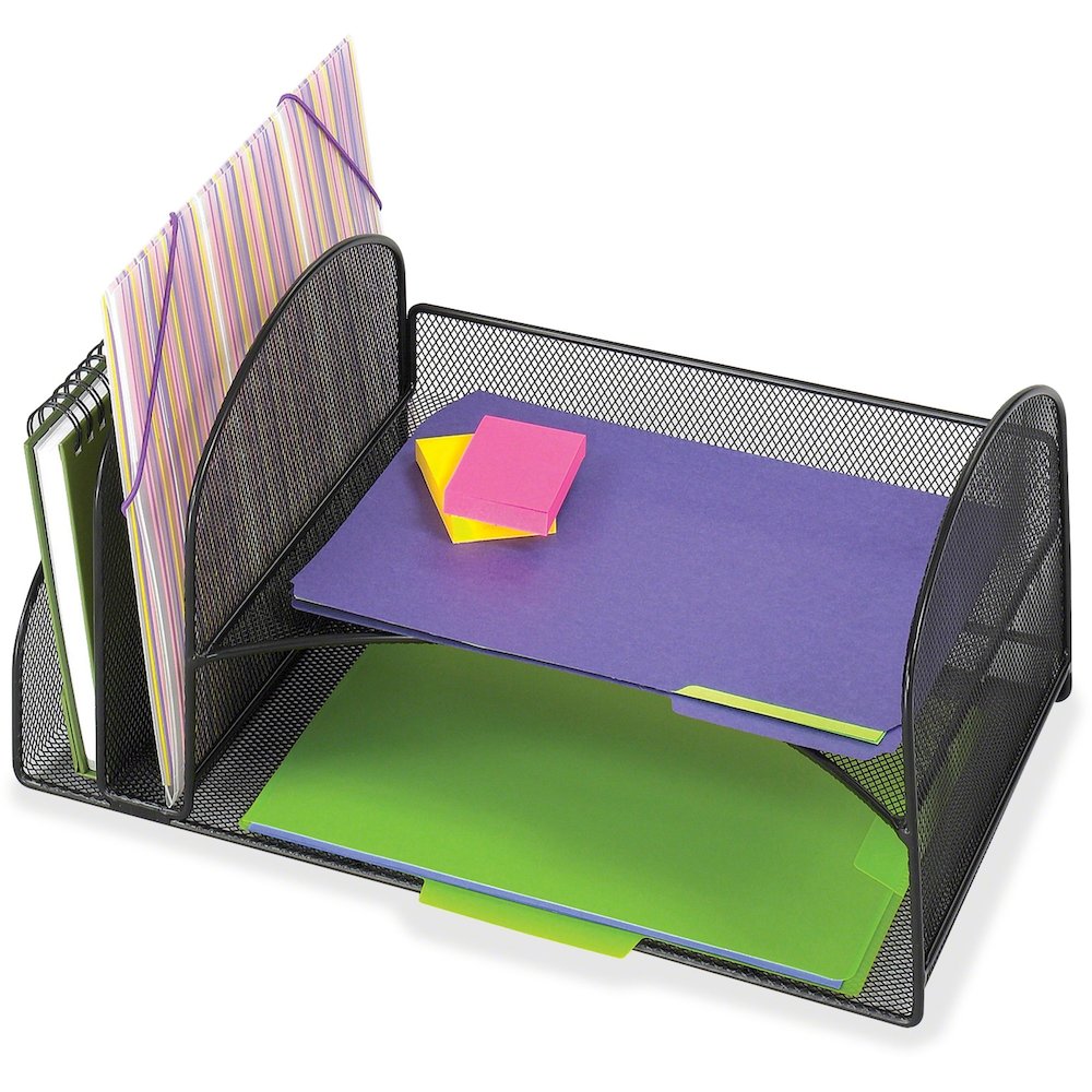 Safco Onyx 2 Upright/2 Tray Mesh Desk Organizer - 7.75" Height x 10.75" Width x 17" Depth - Desktop - Black - 1 Each. Picture 1