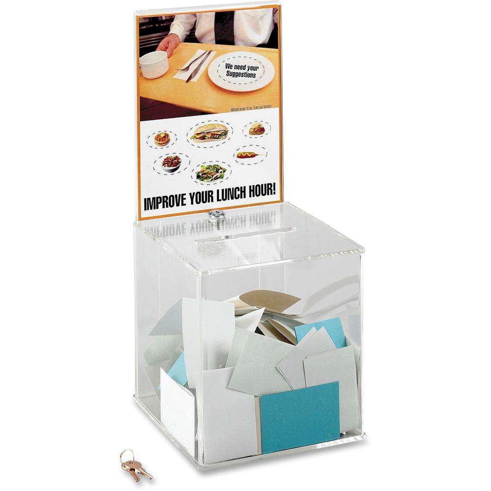 Safco Customizable Locking Acrylic Collection Box - Compartment Size : 5.75" x 0.50" - 21" Height x 9.25" Width x 9.25" Depth - Lockable - Clear - Acrylic - 1 Each. Picture 1