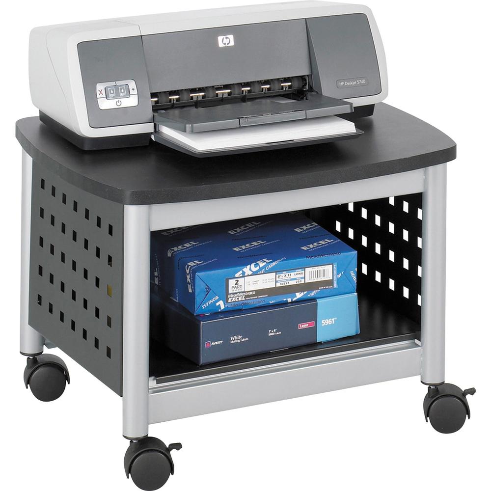 Safco Scoot Underdesk Printer Stand - 100 lb Load Capacity - 14.5" Height x 20.3" Width x 16.5" Depth - Floor - Powder Coated Black - Steel, Particleboard - Black, Silver. Picture 1