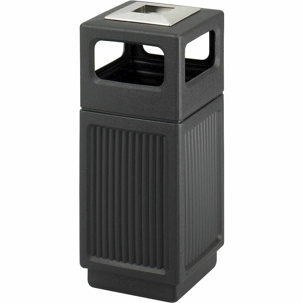 Safco Recessed Panels Waste Receptacle - 15 gal Capacity - 32.8" Height x 13.8" Width x 13.8" Depth - Polyethylene - Black - 1 Each. Picture 1